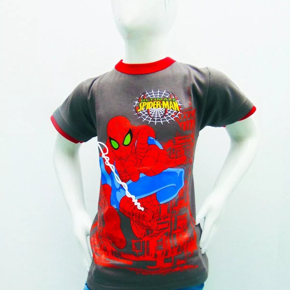 NWT SPIDER-MAN SUPERHEROE KIDS BROWN CREW NECK SHORT SLEEVE T-SHIRT SIZE 10 14
